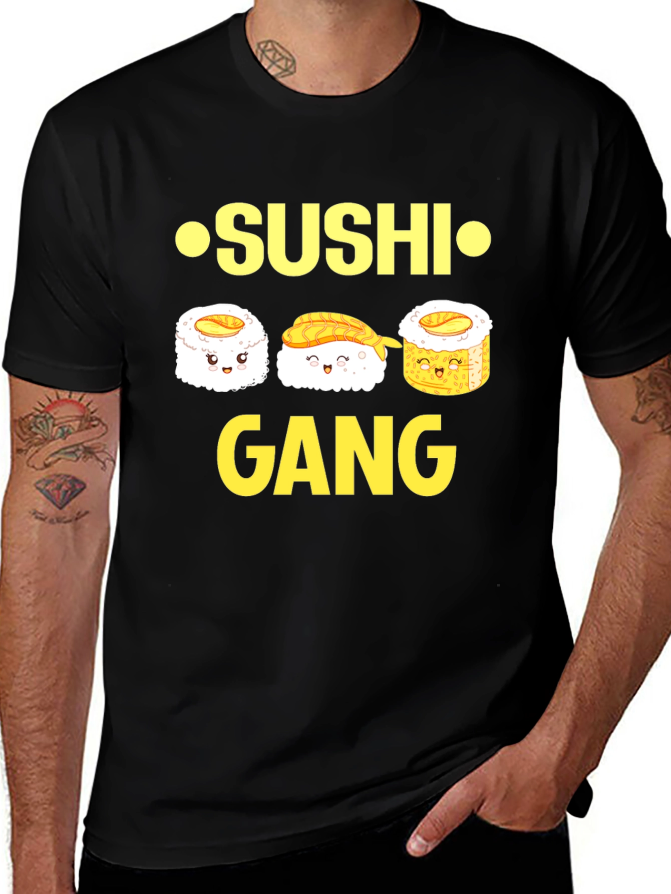 Sushi Gang Graphic Tee - Black Cotton T-Shirt
