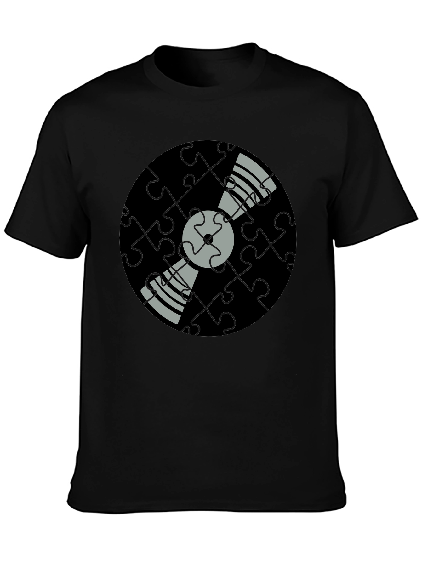 Puzzle Piece Vinyl Record Graphic Tee - Black