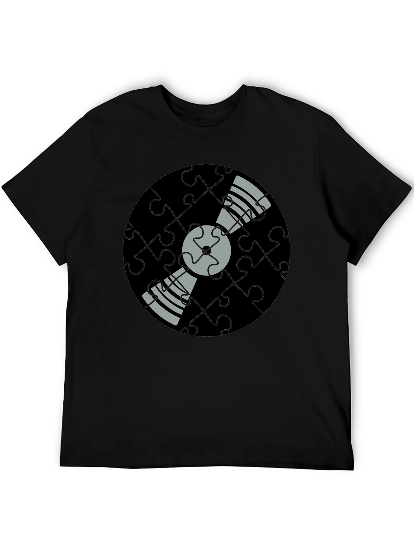 Puzzle Piece Vinyl Record Graphic Tee - Black