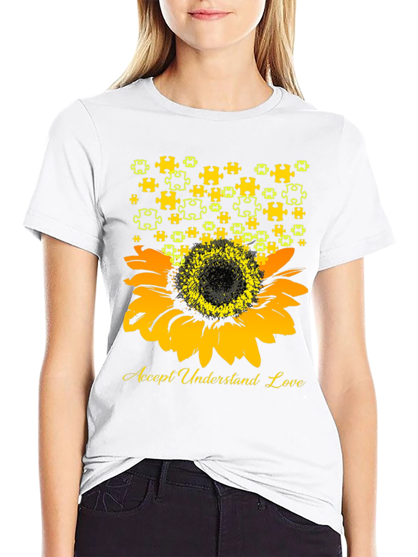 Accept Understand Love Sunflower Autism Awareness T-Shirt
