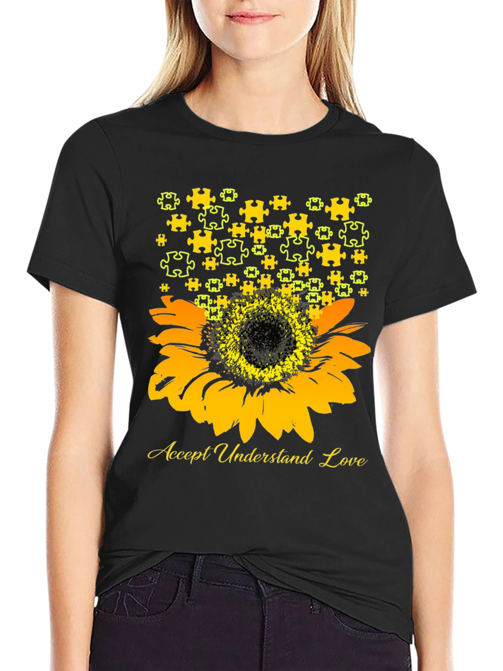Accept Understand Love Sunflower Autism Awareness T-Shirt