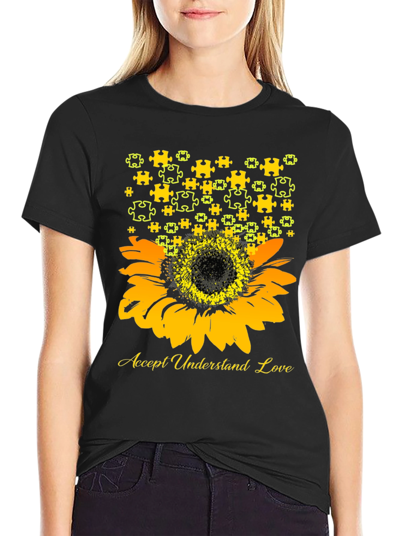 Accept Understand Love Sunflower Autism Awareness T-Shirt