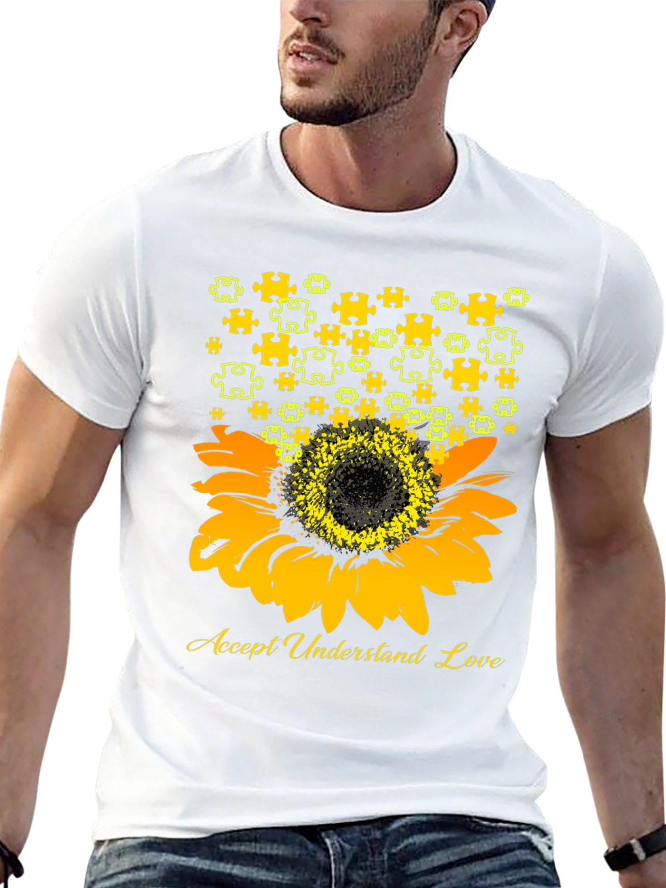 Accept Understand Love Sunflower Autism Awareness T-Shirt