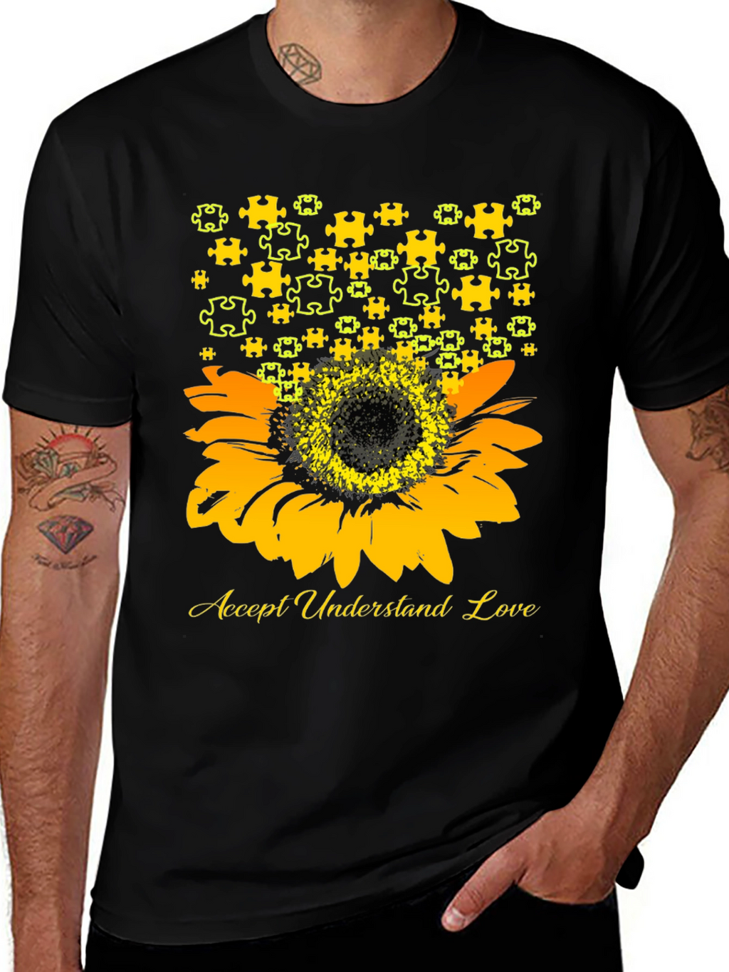 Accept Understand Love Sunflower Autism Awareness T-Shirt