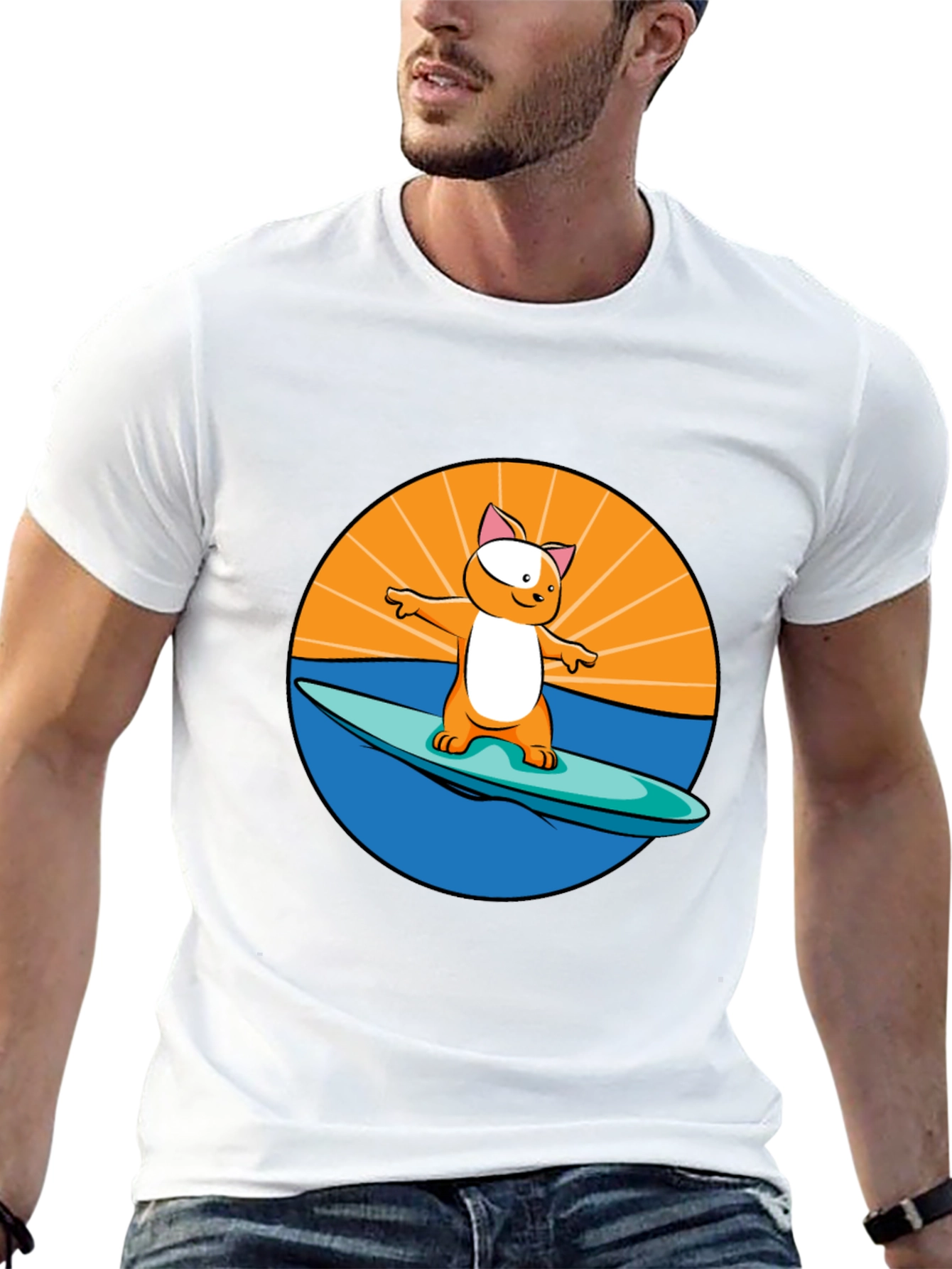 Surfing Cat T-Shirt - Cool Graphic Tee