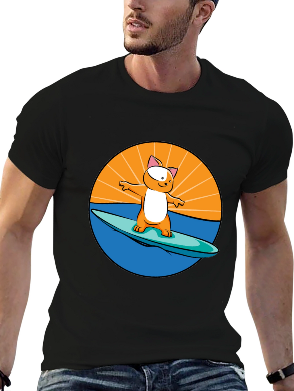 Surfing Cat T-Shirt - Cool Graphic Tee