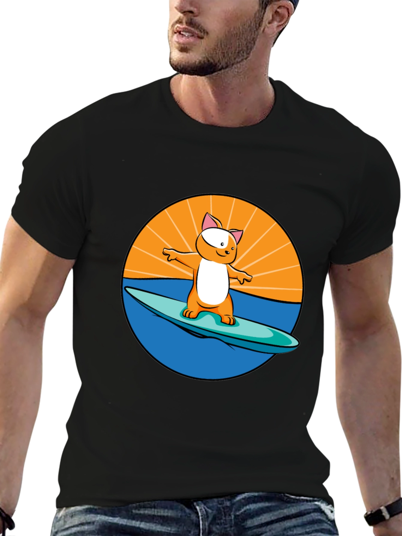 Surfing Cat T-Shirt - Cool Graphic Tee