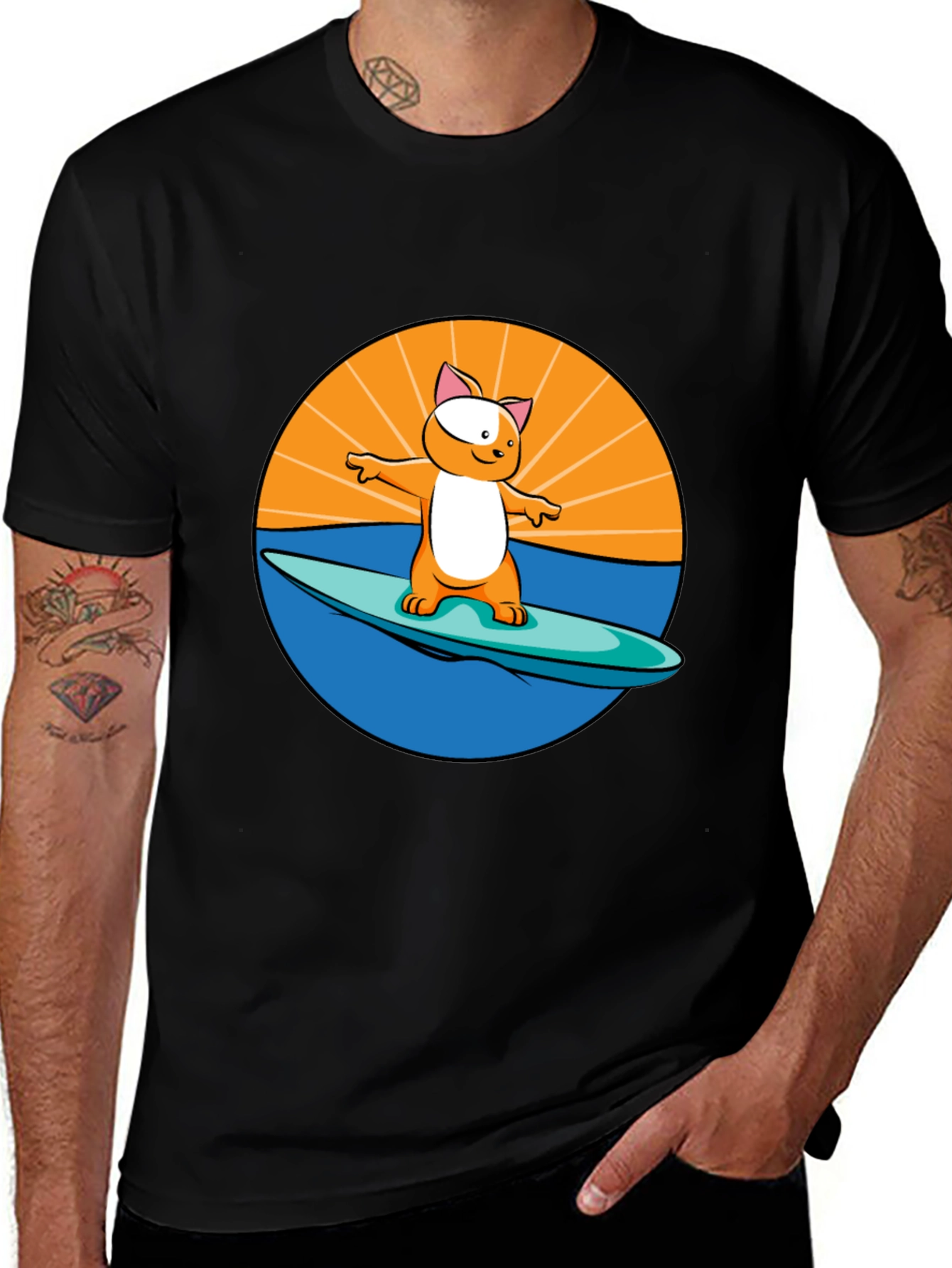 Surfing Cat T-Shirt - Cool Graphic Tee