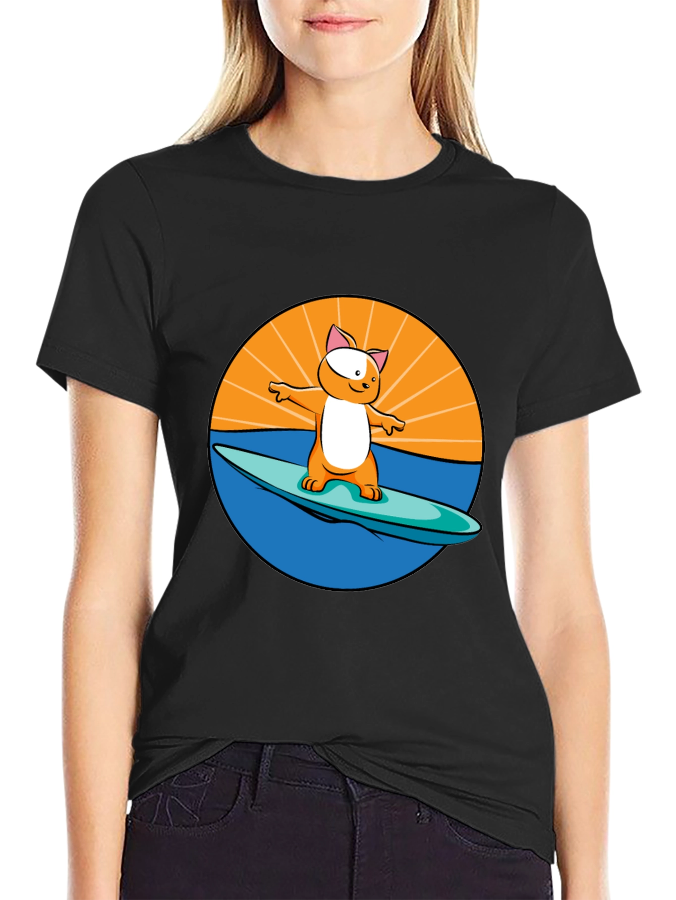 Surfing Cat T-Shirt - Cool Graphic Tee