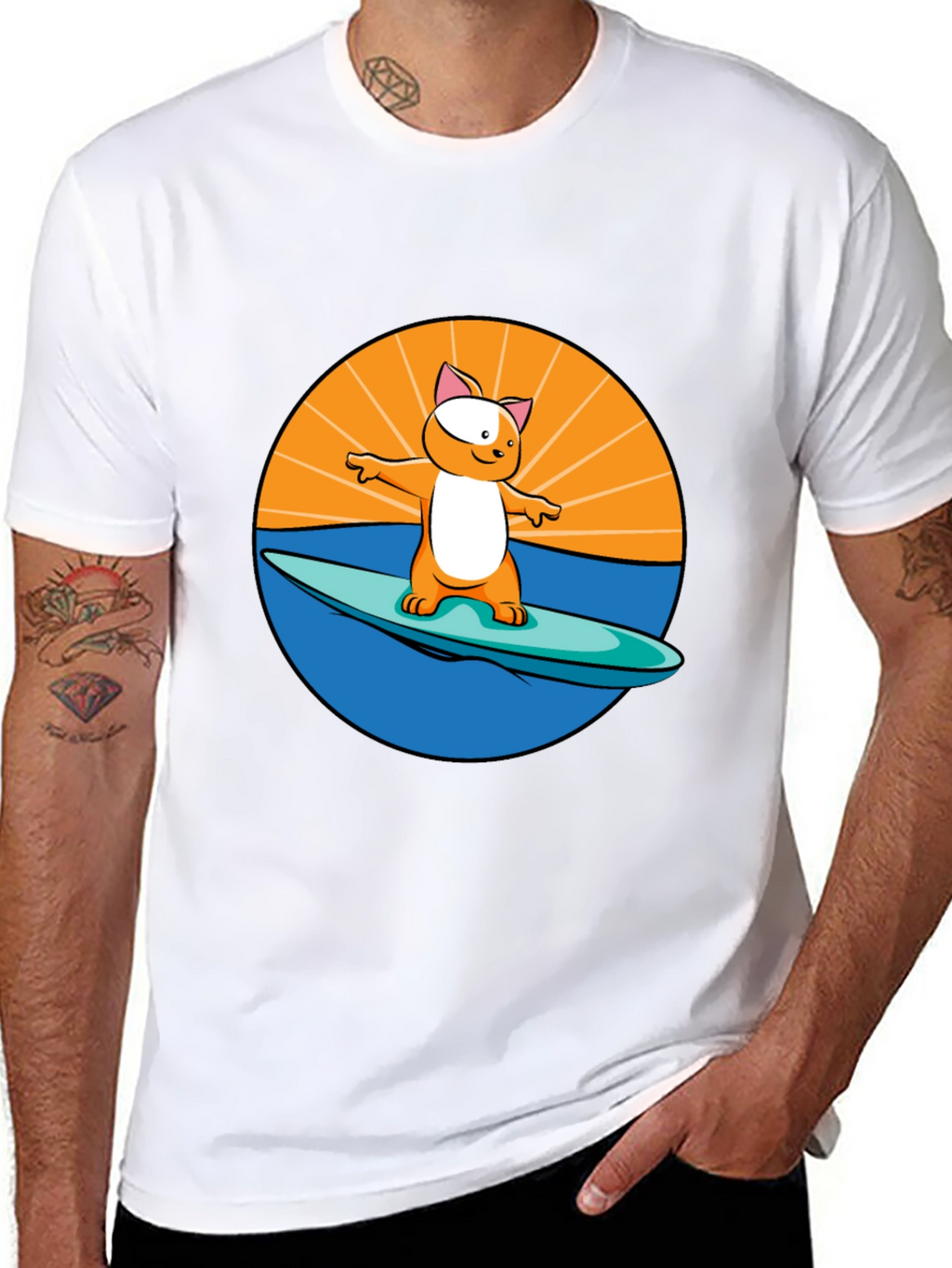 Surfing Cat T-Shirt - Cool Graphic Tee