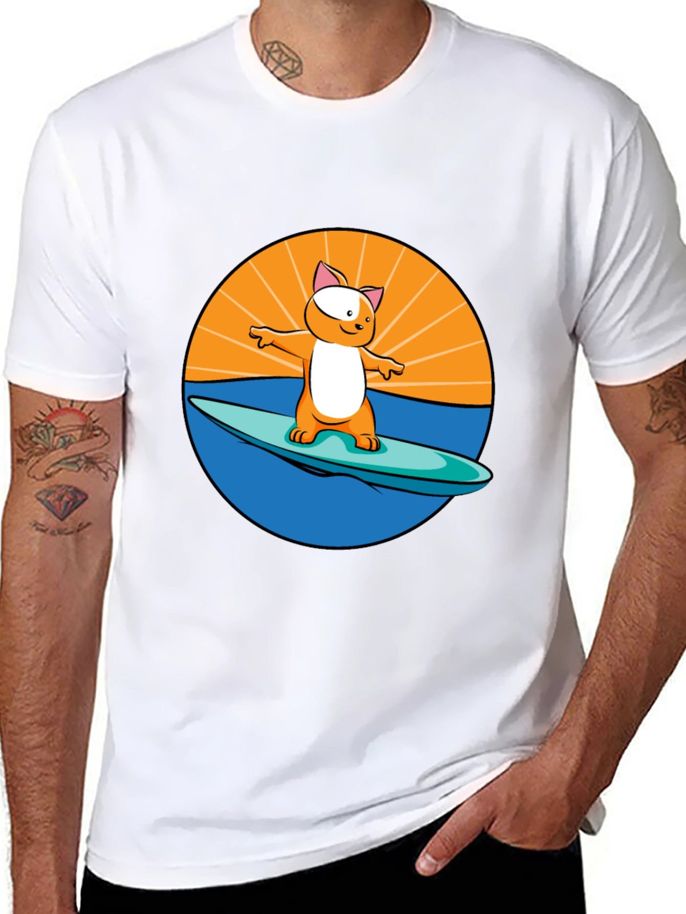 Surfing Cat T-Shirt - Cool Graphic Tee
