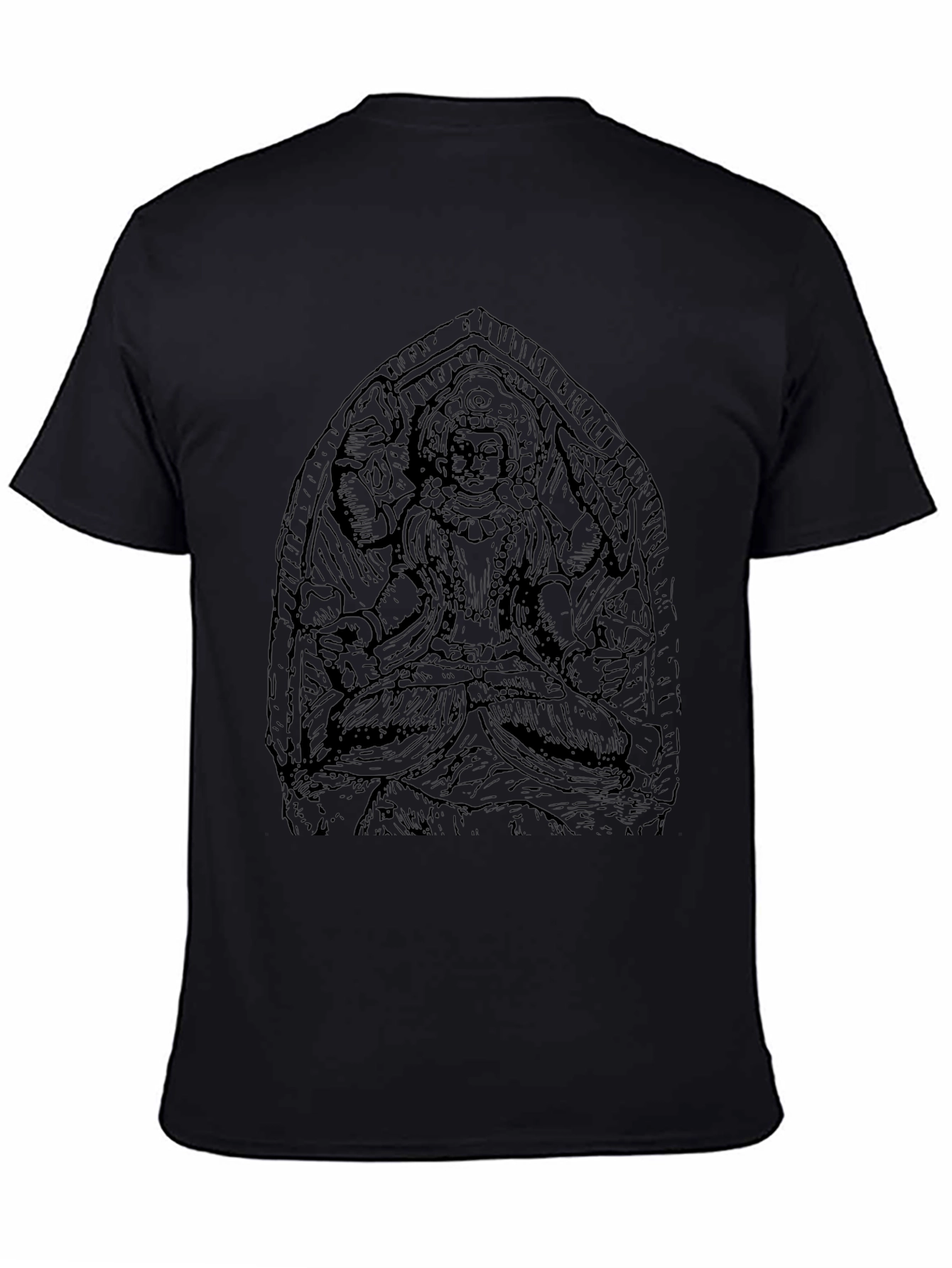 Black Graphic Tee with Indian Deity Art