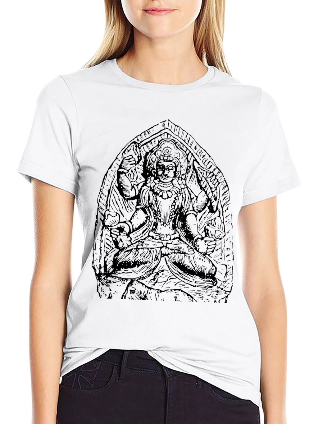 Black Graphic Tee with Indian Deity Art