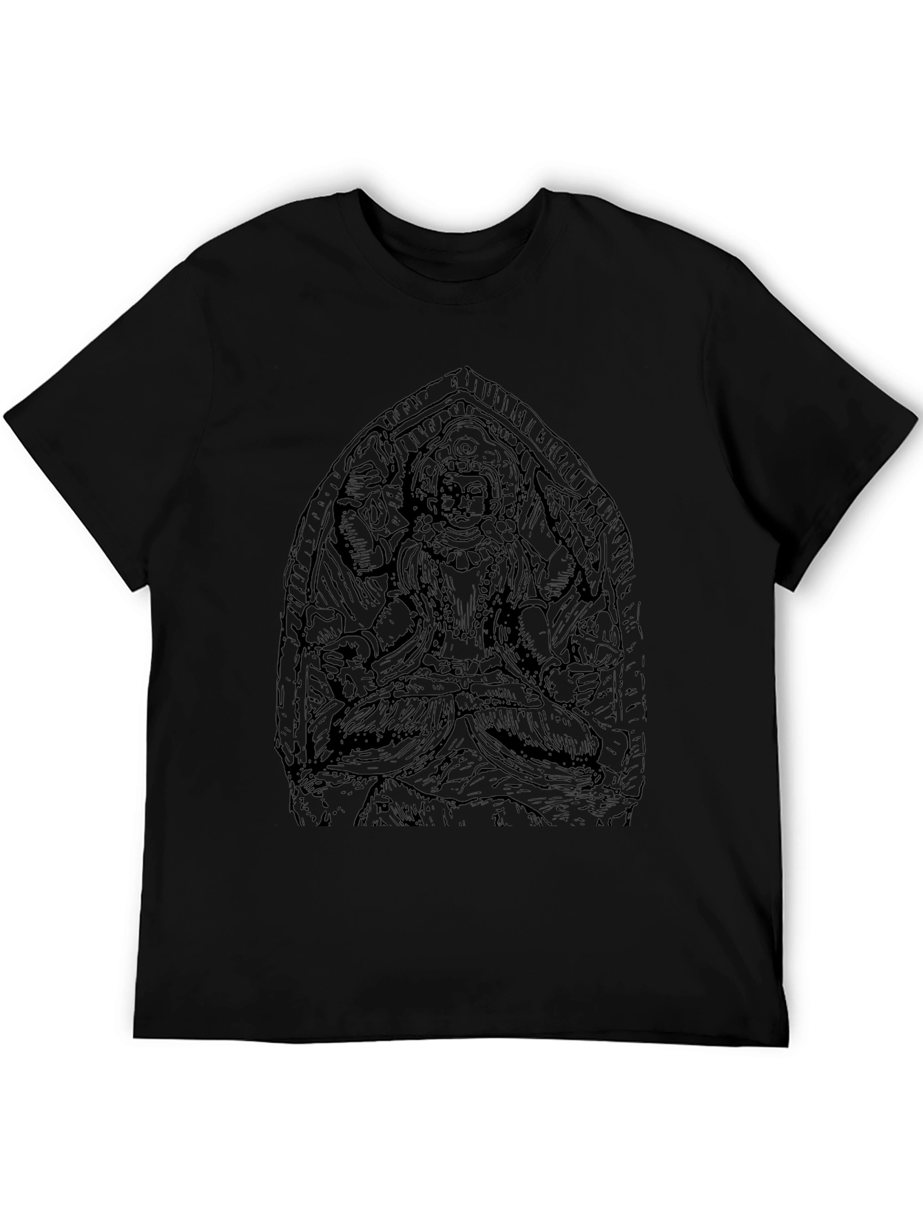 Black Graphic Tee with Indian Deity Art