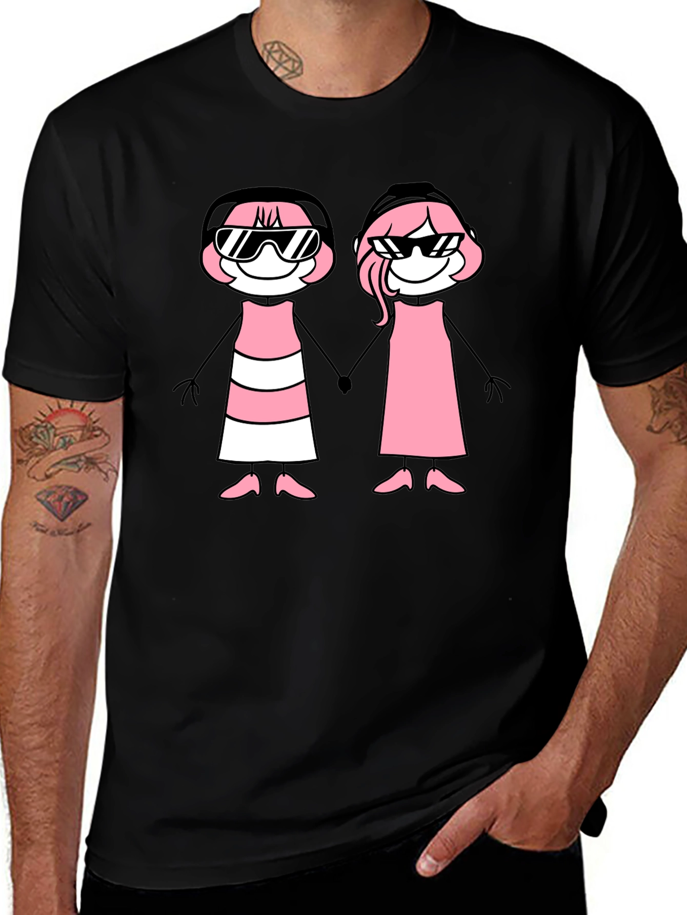 Black T-Shirt with Stick Figure Graphic