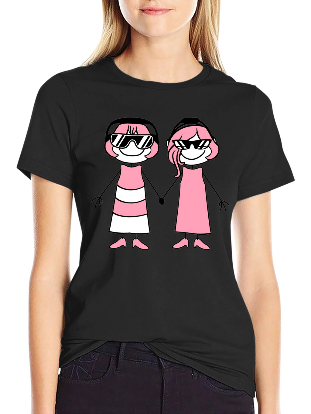 Black T-Shirt with Stick Figure Graphic