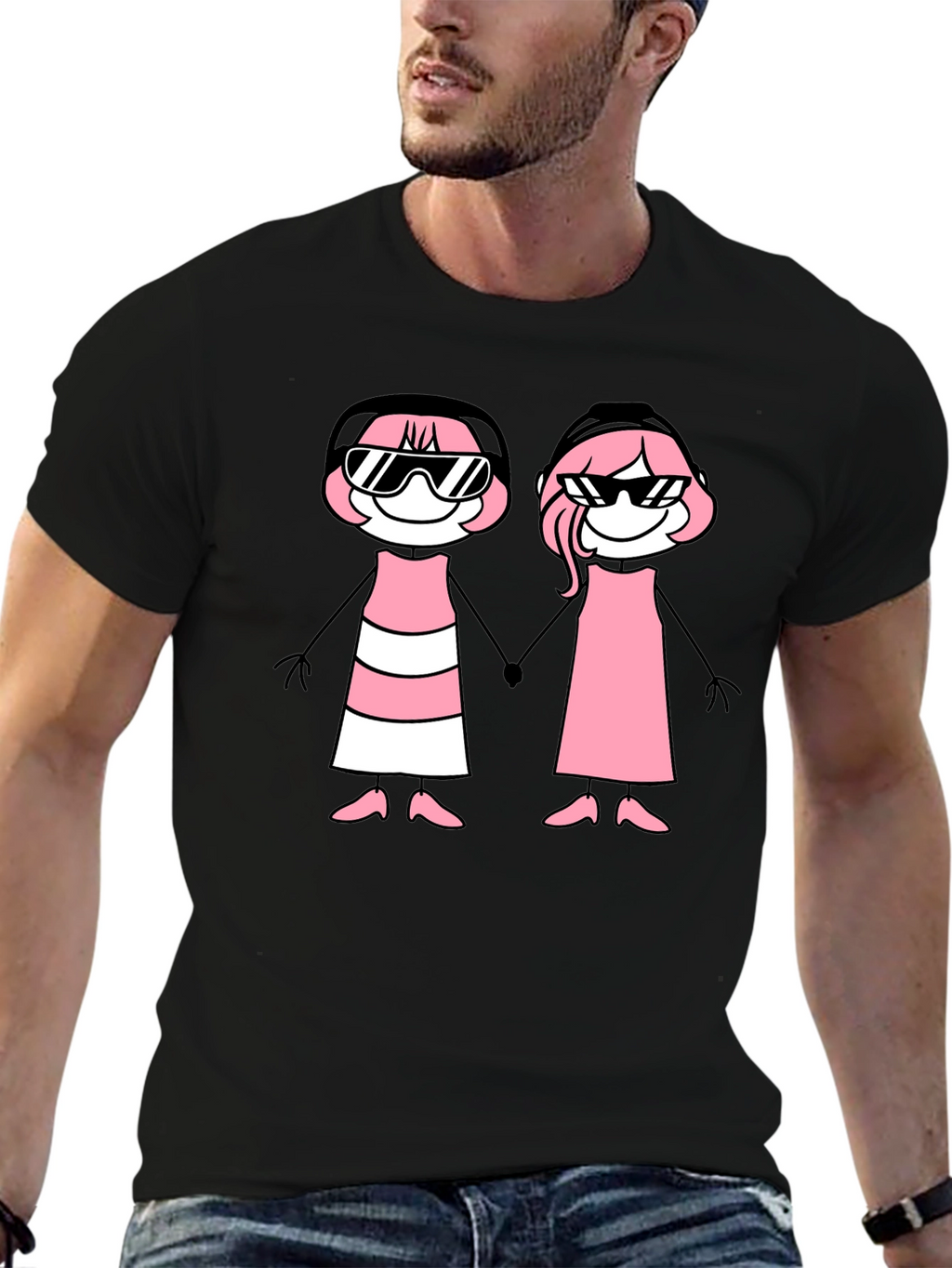 Black T-Shirt with Stick Figure Graphic