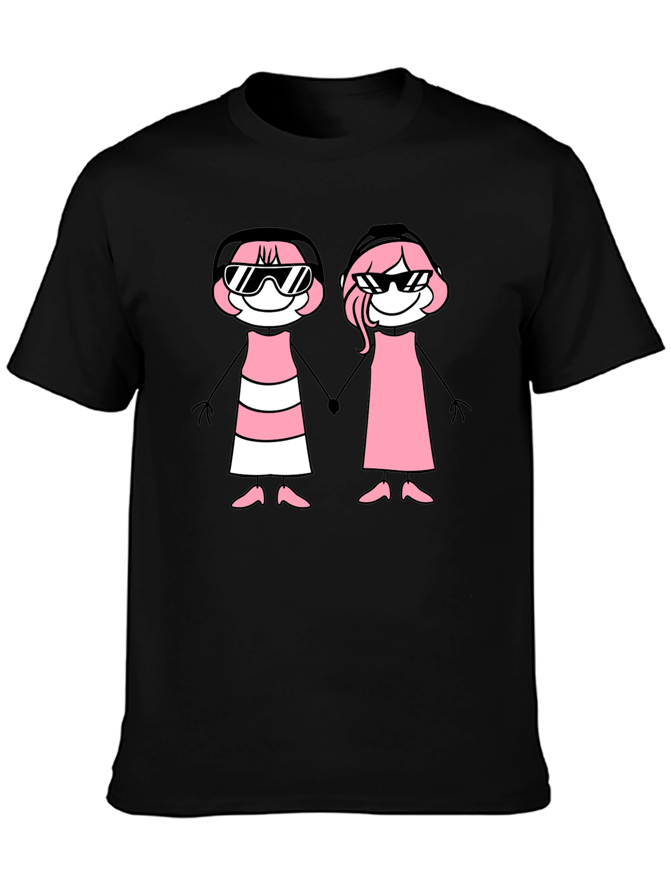 Black T-Shirt with Stick Figure Graphic