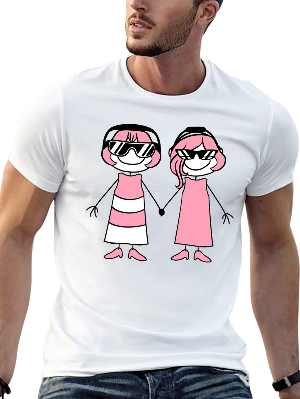 Black T-Shirt with Stick Figure Graphic