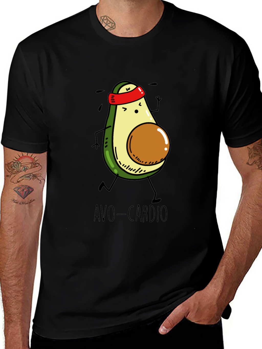 Avo-Cardio Black T-Shirt - Avocado Running Design