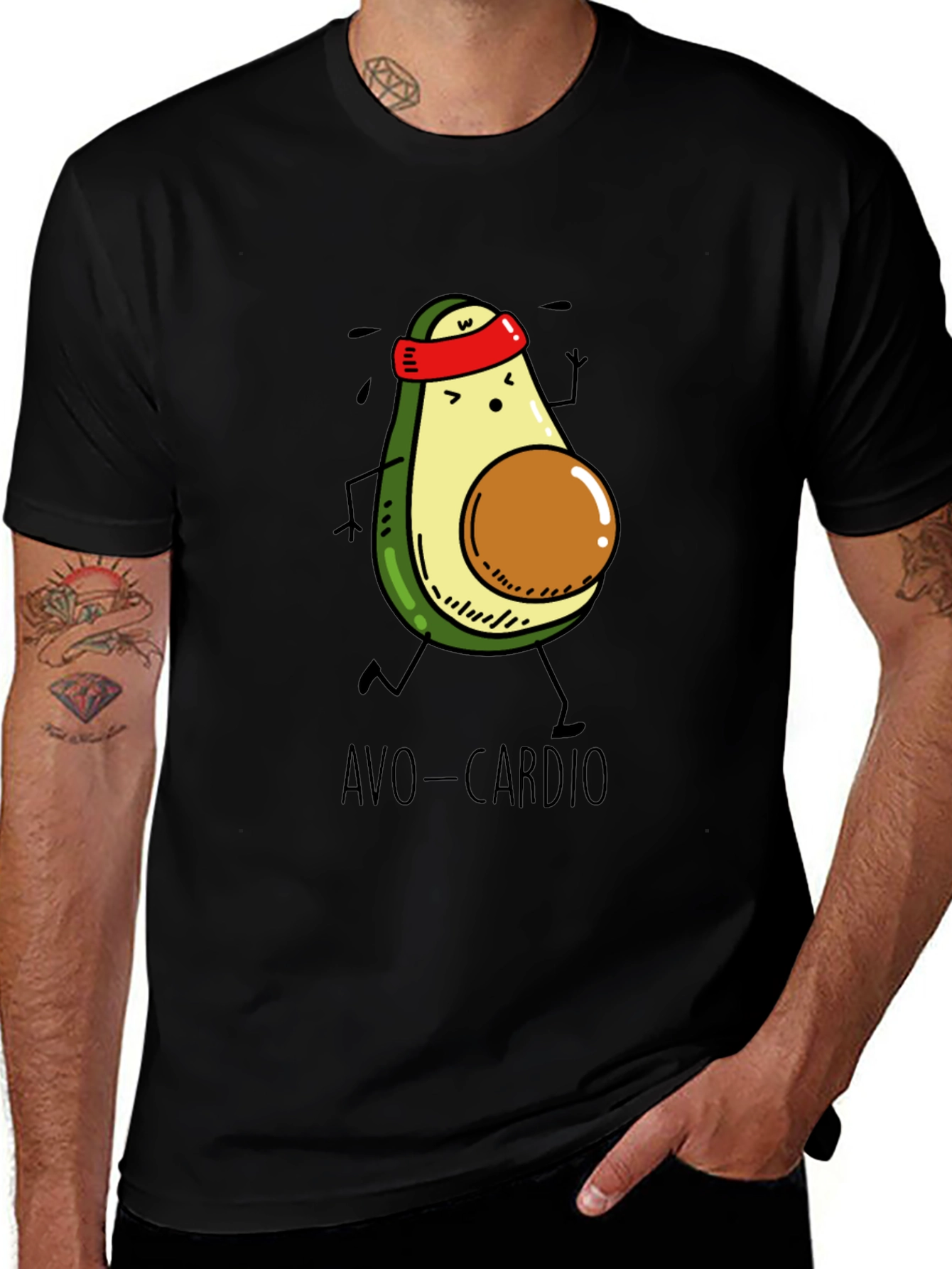 Avo-Cardio Black T-Shirt - Avocado Running Design