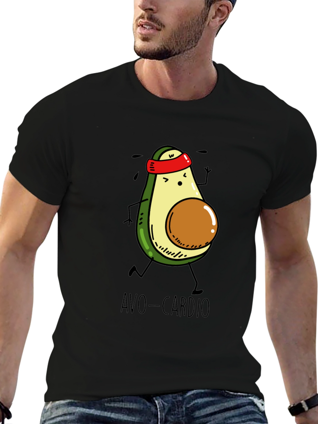 Avo-Cardio Black T-Shirt - Avocado Running Design