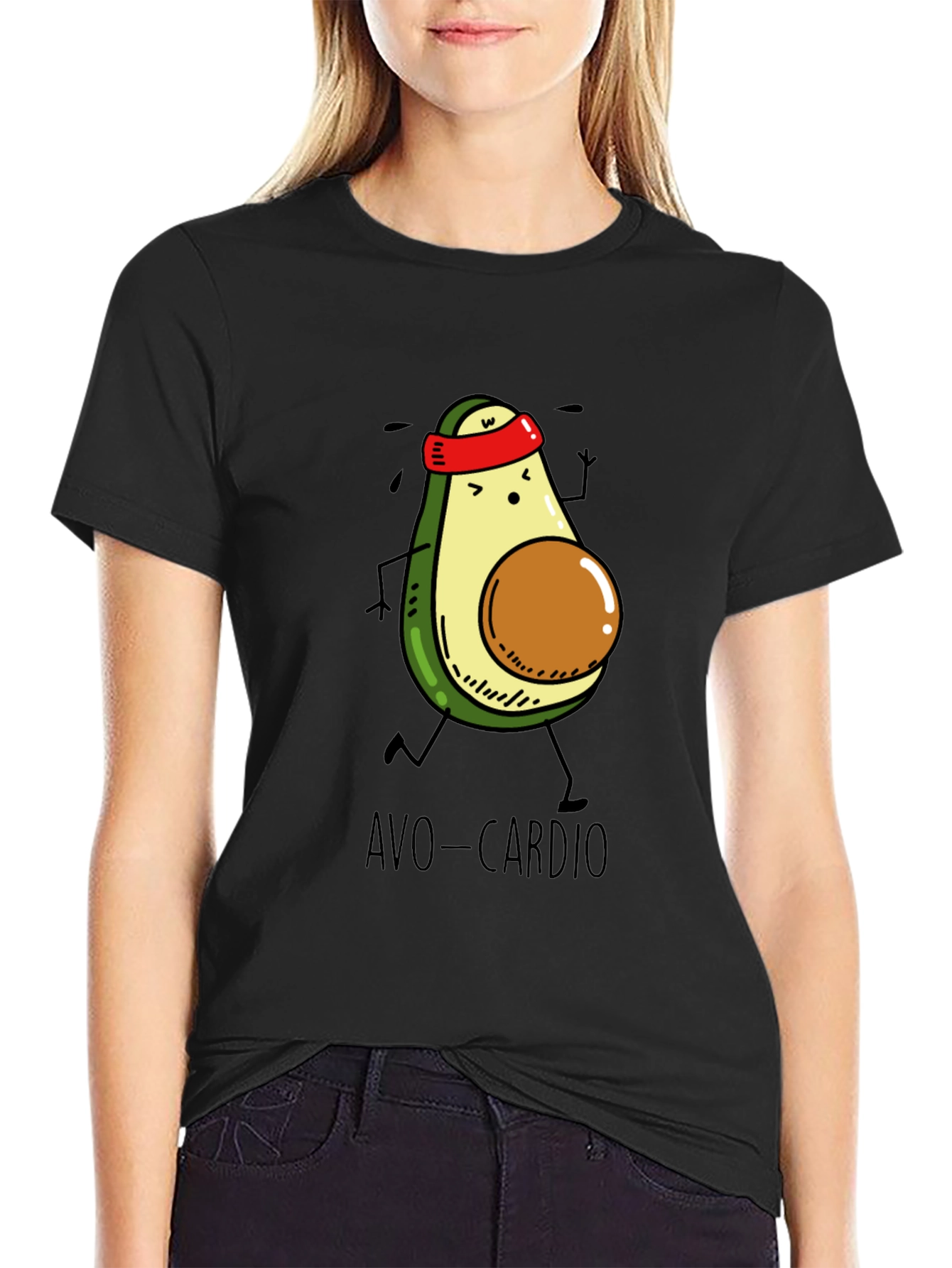 Avo-Cardio Black T-Shirt - Avocado Running Design