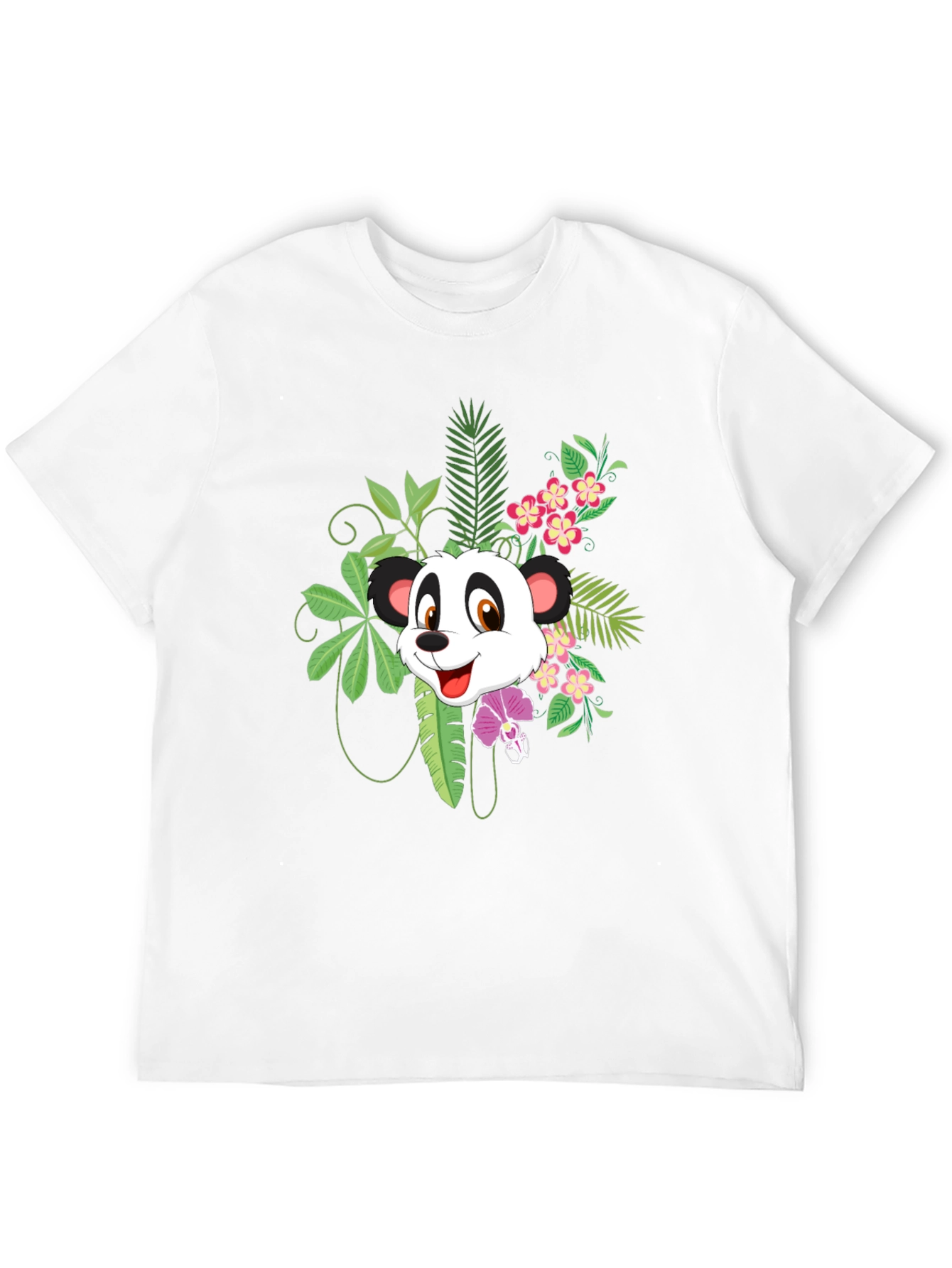Panda & Floral Print Black T-Shirt