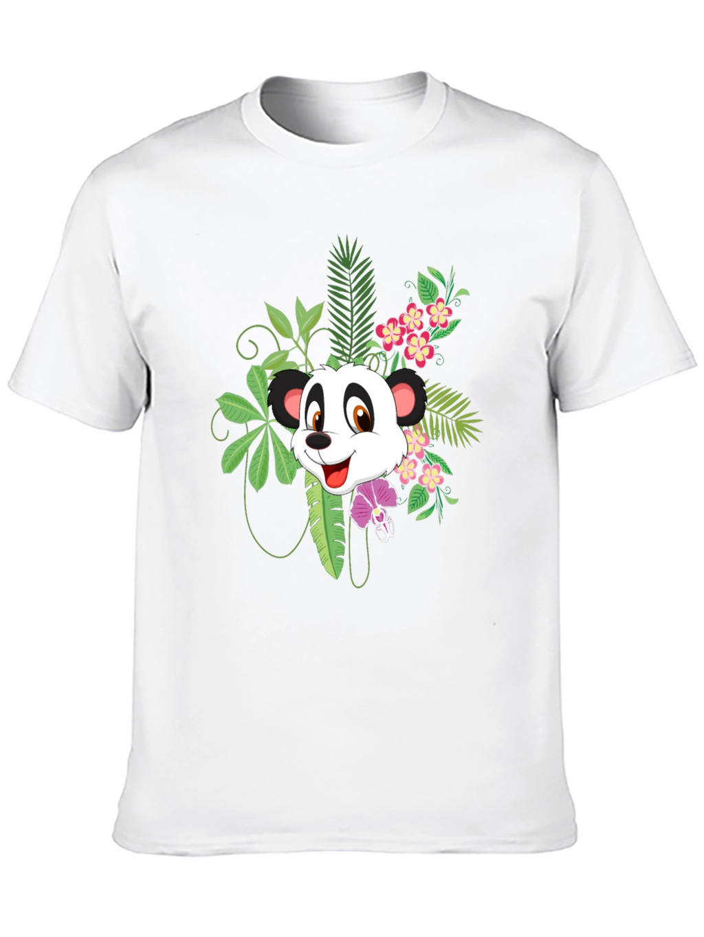 Panda & Floral Print Black T-Shirt