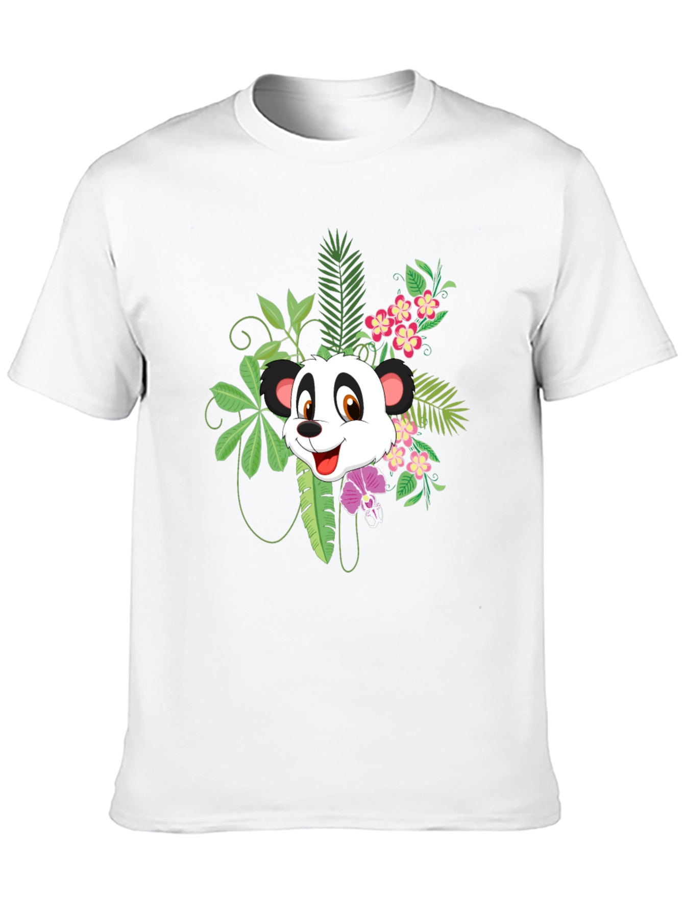 Panda & Floral Print Black T-Shirt