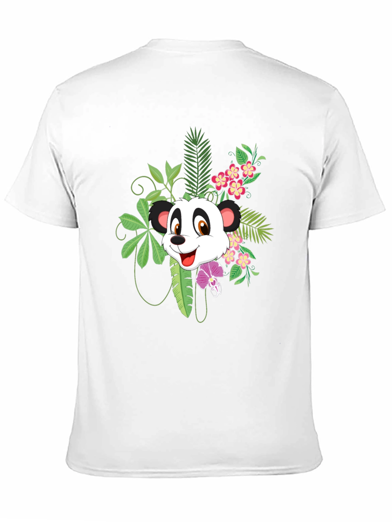 Panda & Floral Print Black T-Shirt