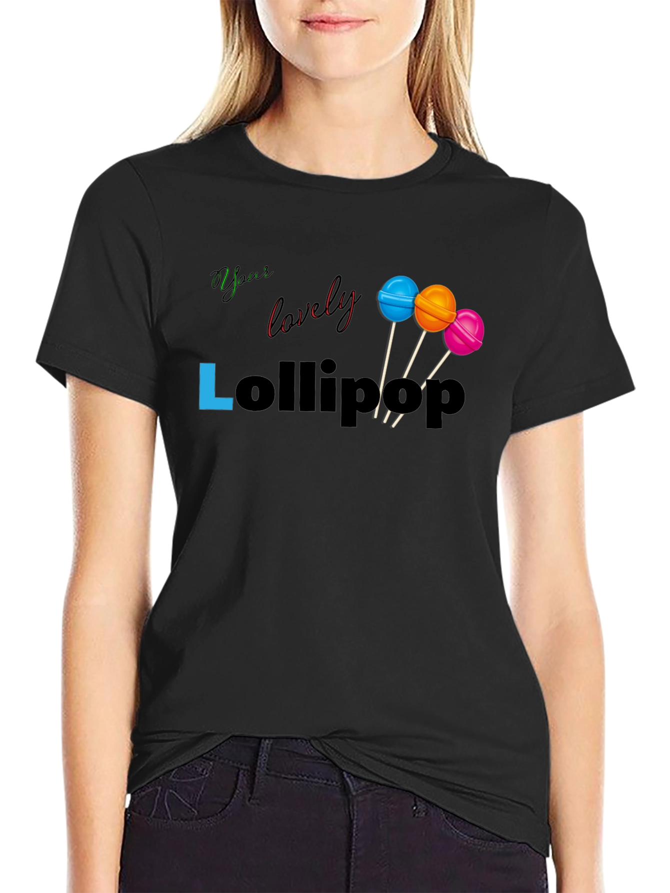 Yous Lovely Lollipop Graphic Black T-Shirt