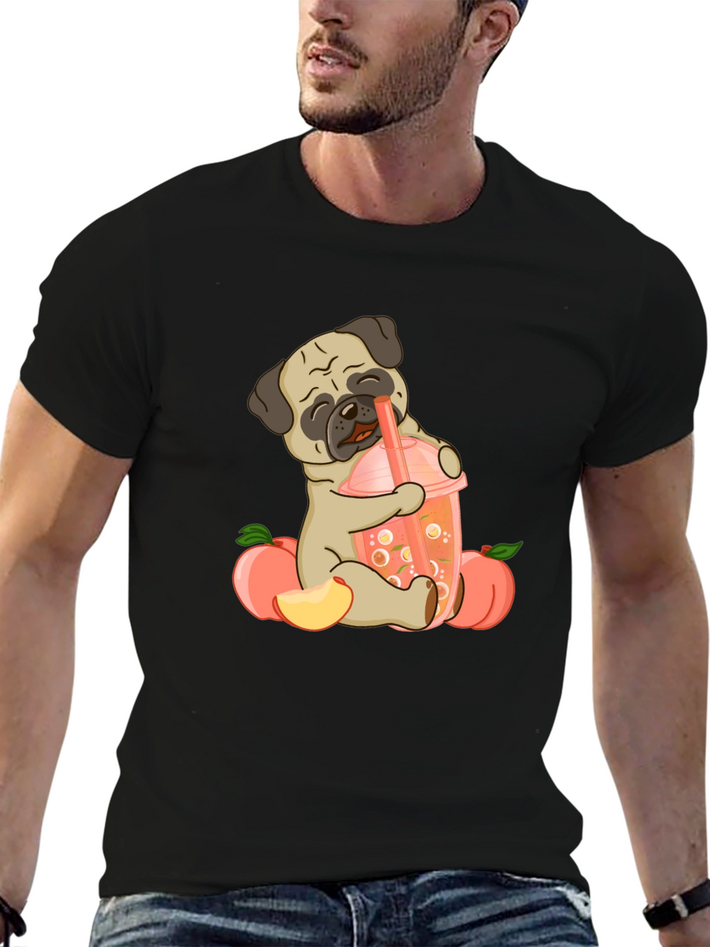 Cute Pug Peach Boba T-Shirt