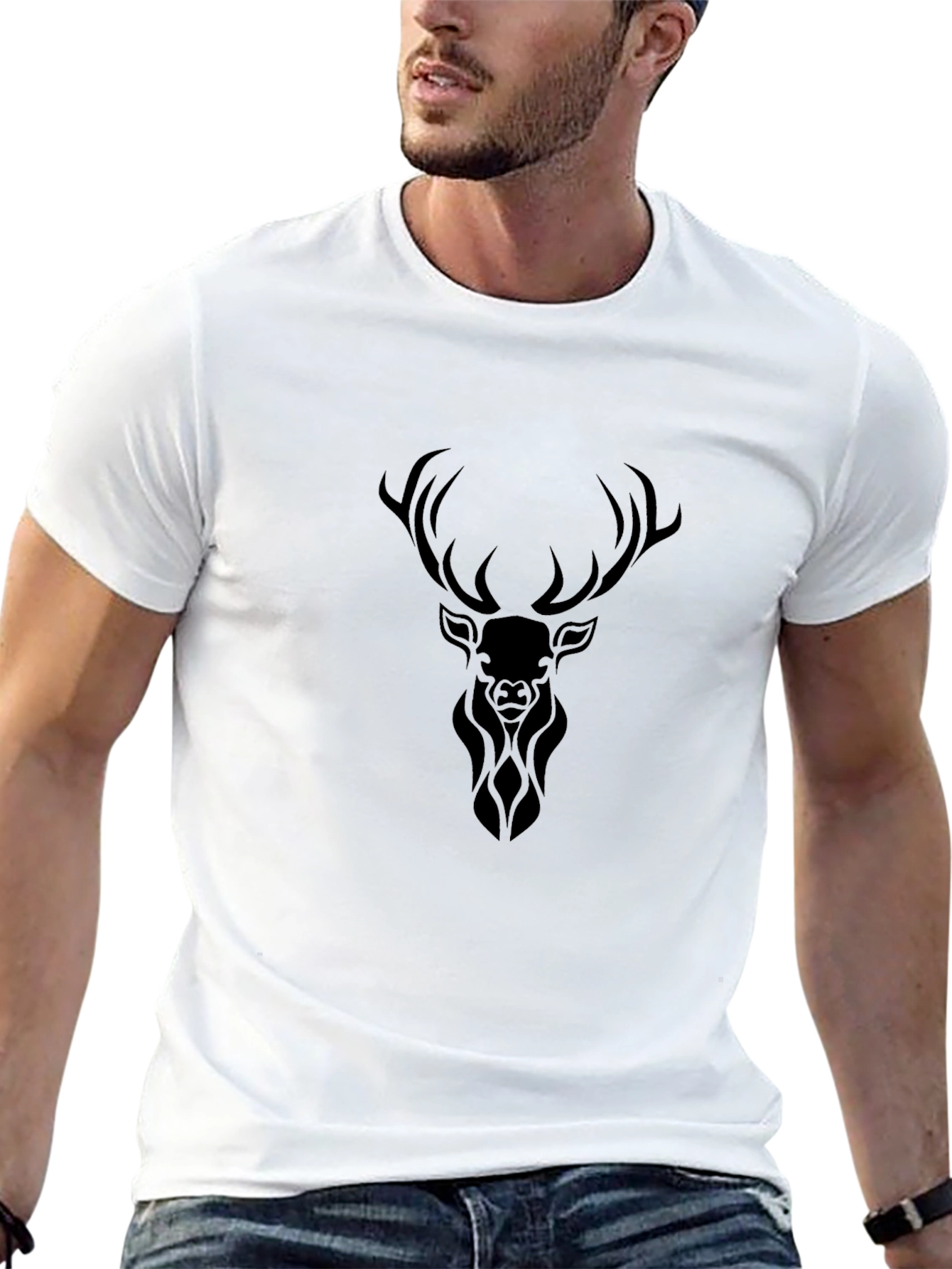 Mens Black T-Shirt with Stag Graphic