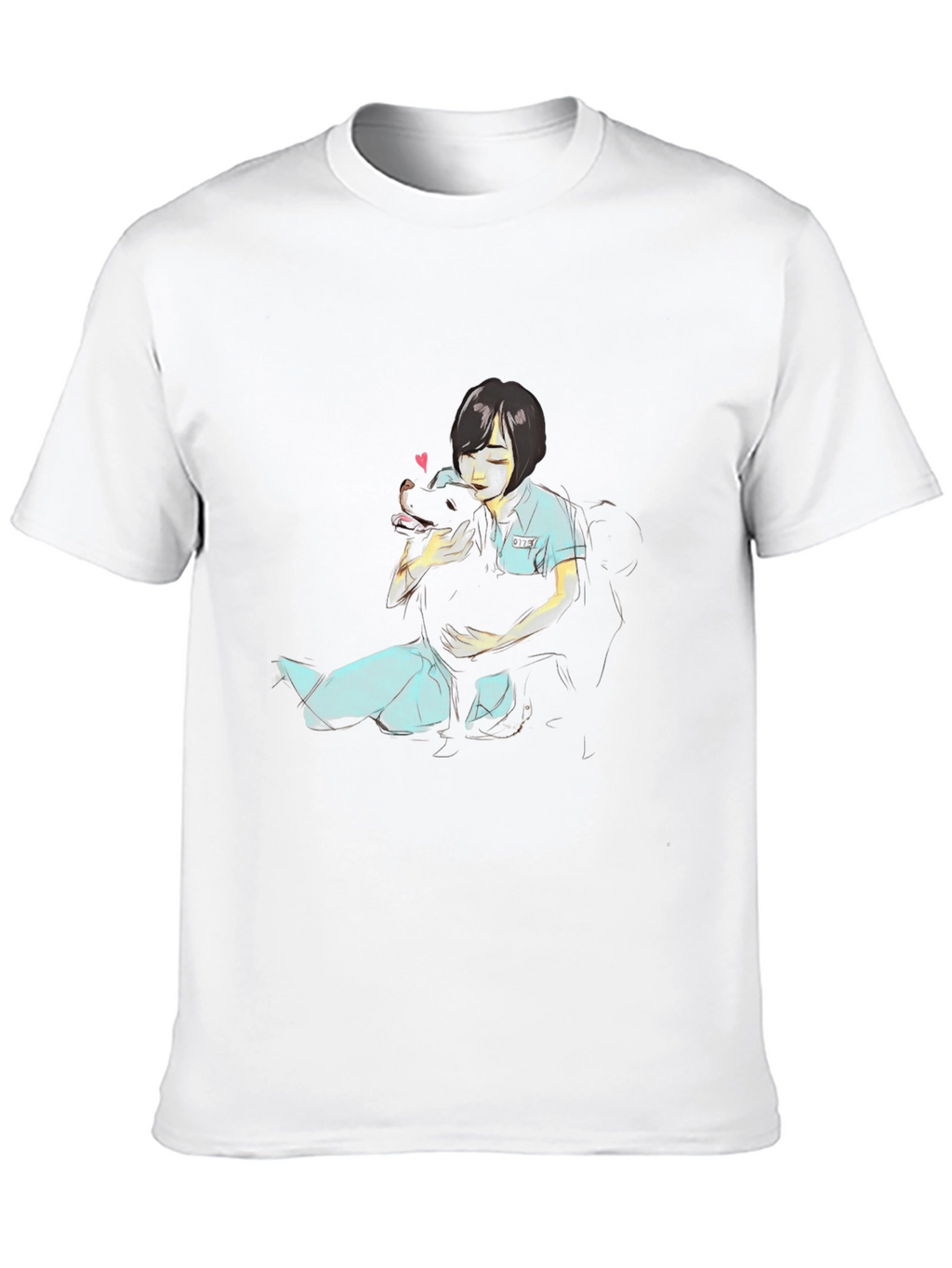 Girl Hugging Dog Graphic Black T-Shirt