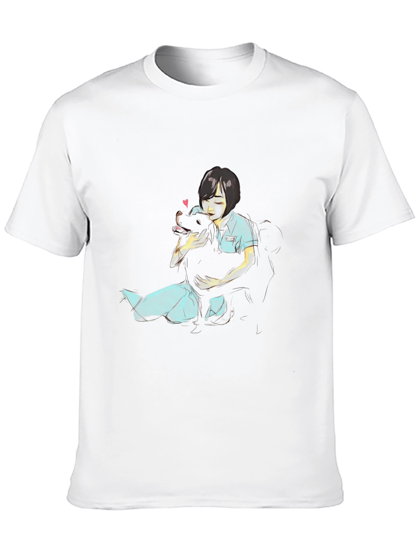 Girl Hugging Dog Graphic Black T-Shirt