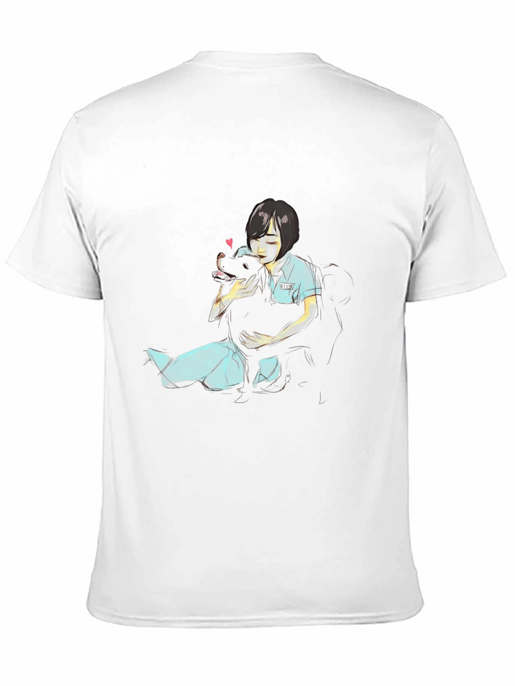 Girl Hugging Dog Graphic Black T-Shirt