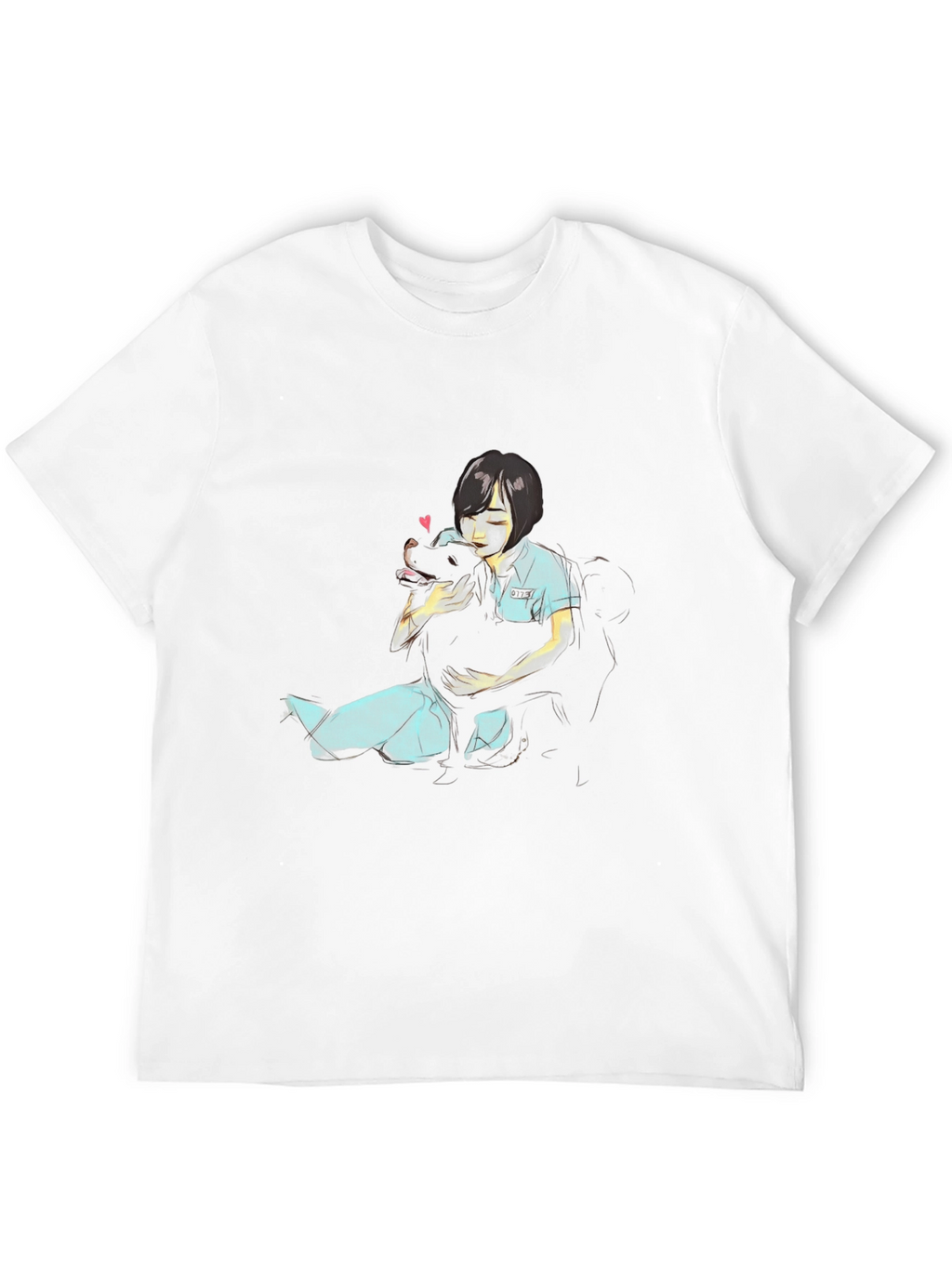 Girl Hugging Dog Graphic Black T-Shirt