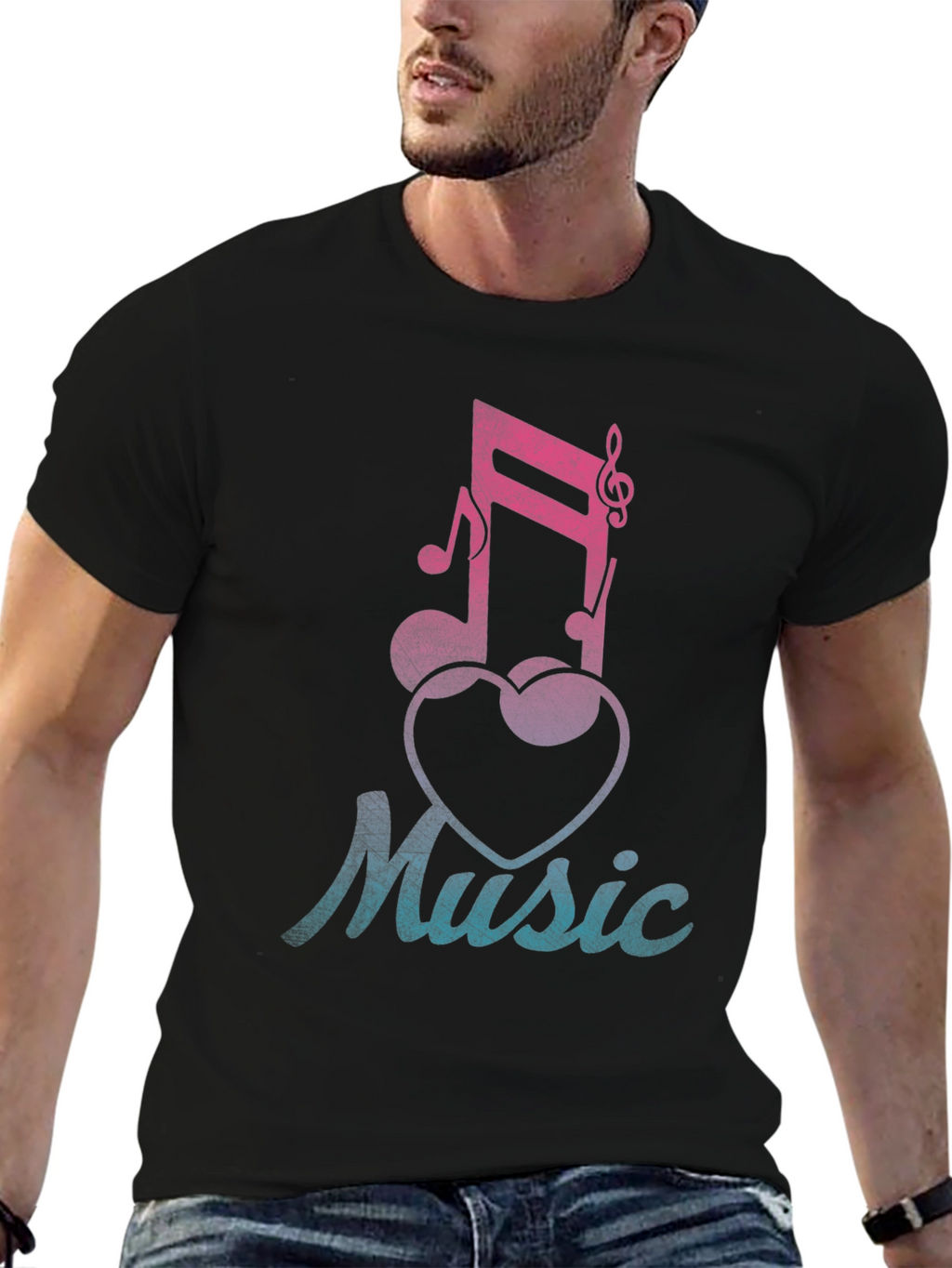 Music Lover T-Shirt - Notes & Heart Graphic Tee