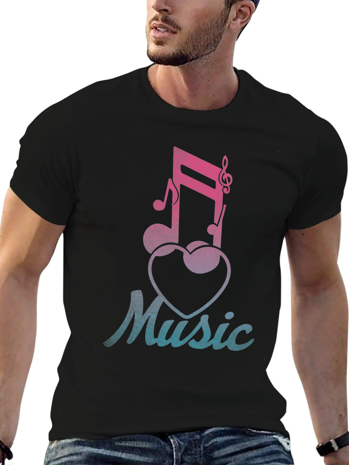 Music Lover T-Shirt - Notes & Heart Graphic Tee