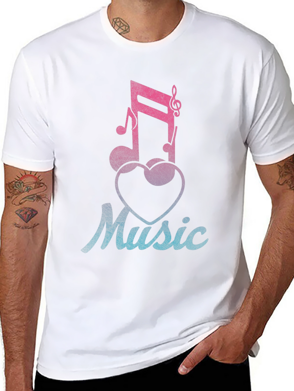 Music Lover T-Shirt - Notes & Heart Graphic Tee