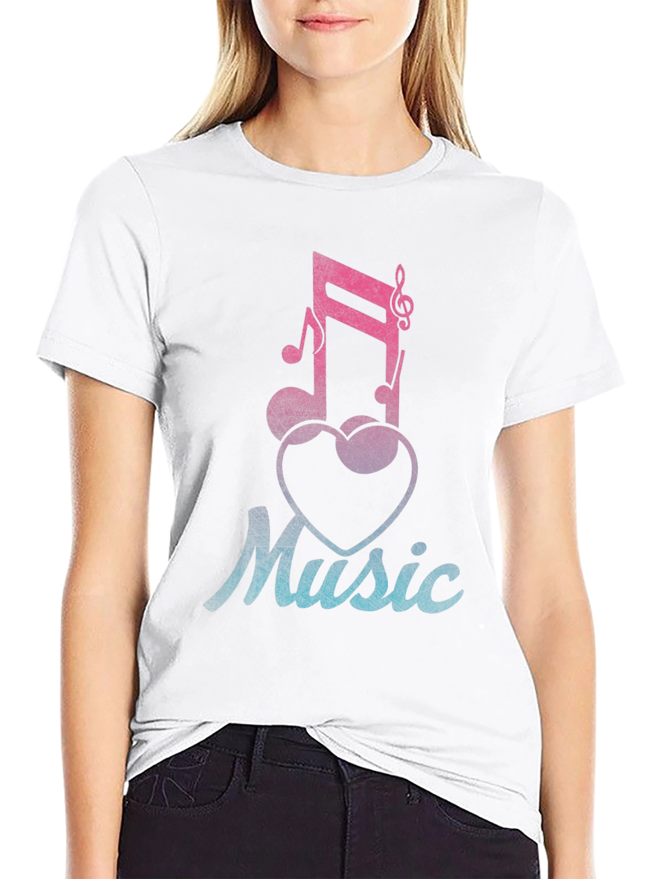 Music Lover T-Shirt - Notes & Heart Graphic Tee