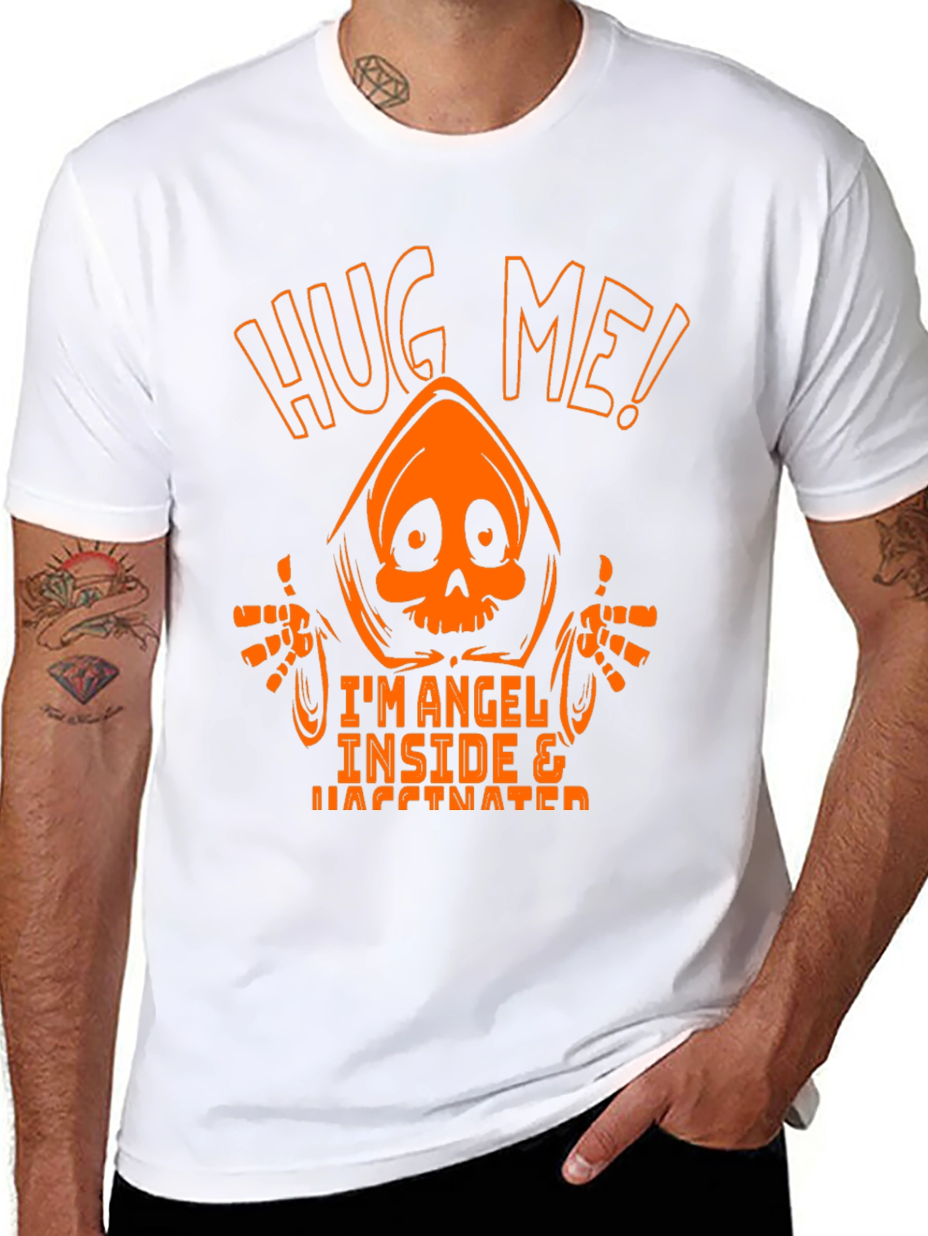 Hug Me! Im Angel Inside & Vaccinated Graphic Tee