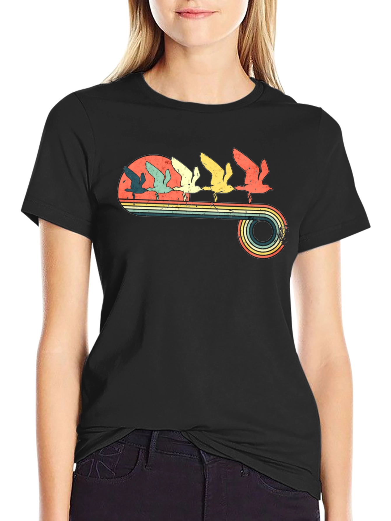 Retro Birds T-Shirt - Vintage Sunset Design