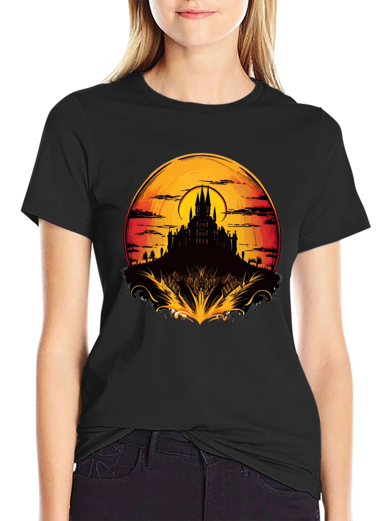 Medieval Castle Sunset Graphic Tee