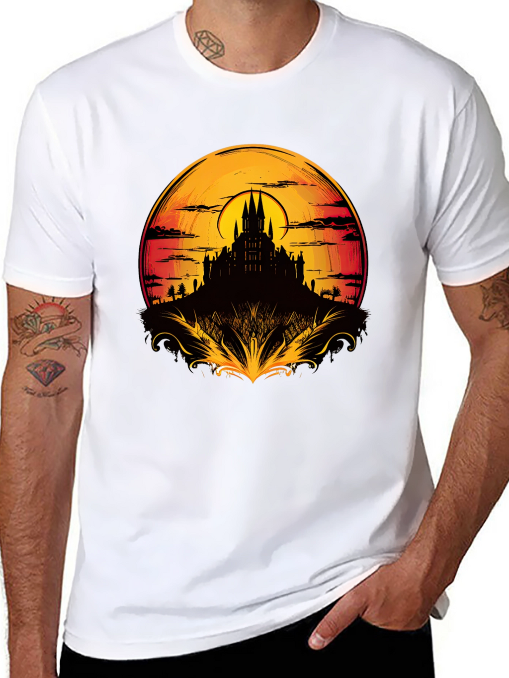 Medieval Castle Sunset Graphic Tee