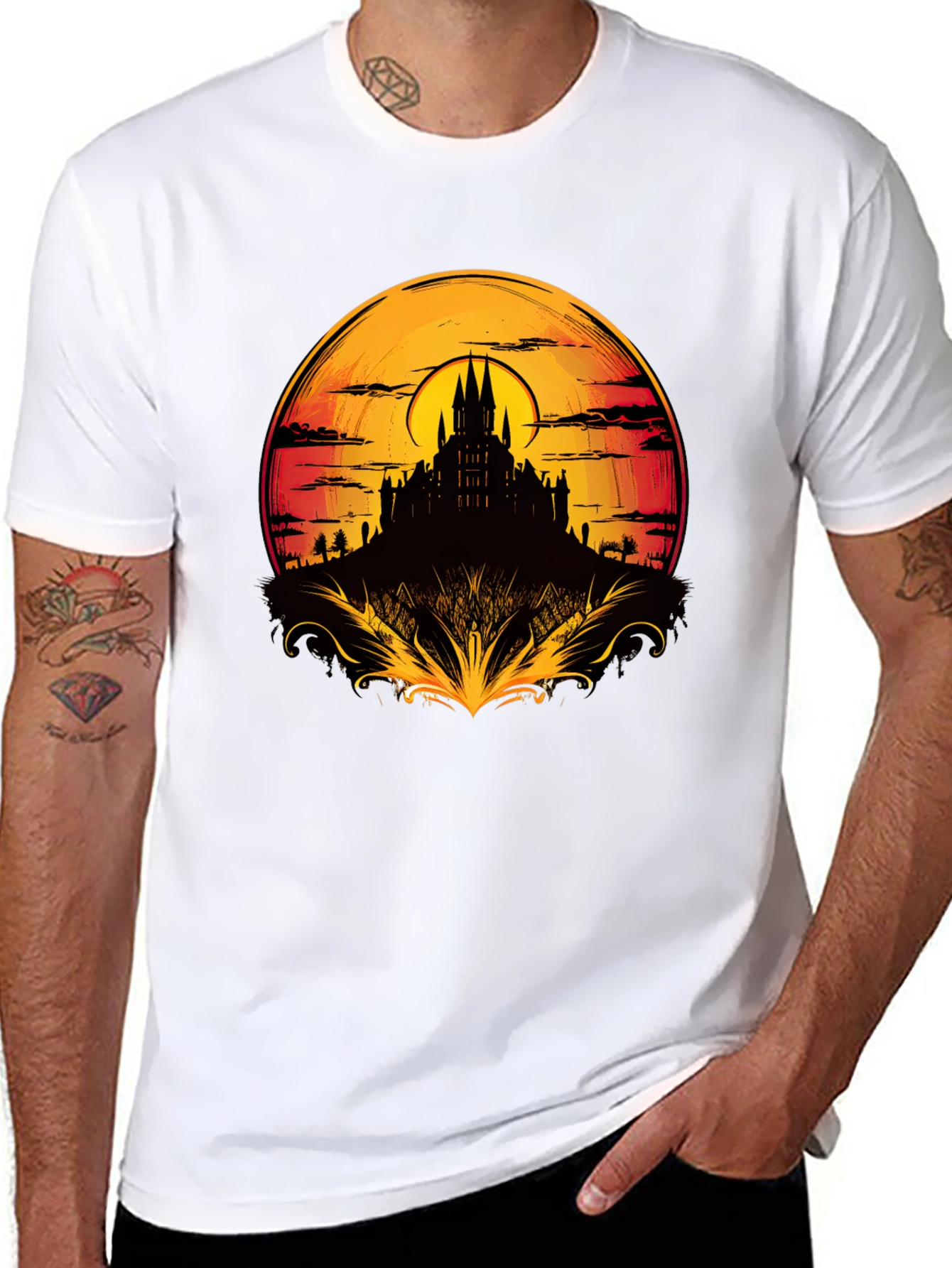 Medieval Castle Sunset Graphic Tee