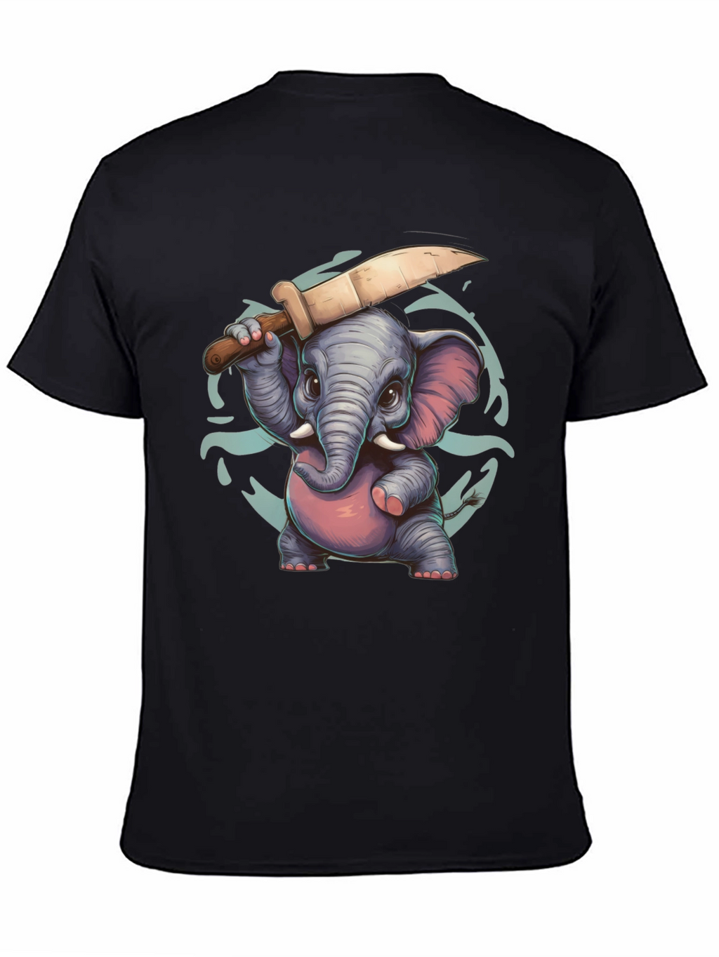 Cartoon Elephant with Knife Graphic Tee