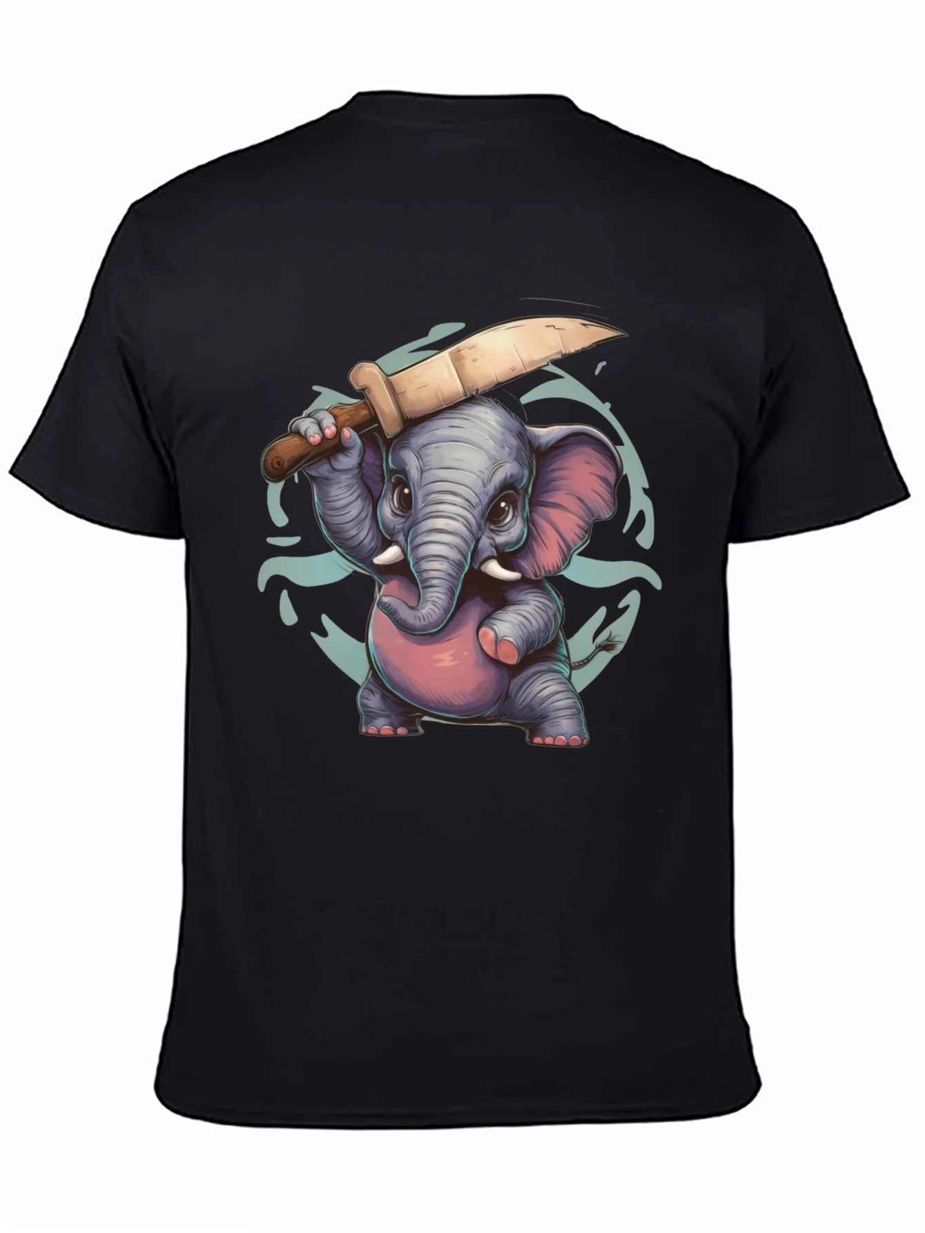 Cartoon Elephant with Knife Graphic Tee