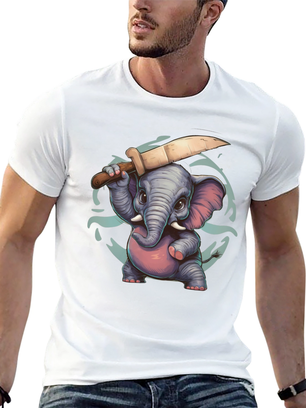 Cartoon Elephant with Knife Graphic Tee